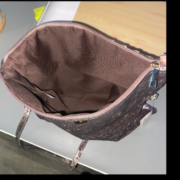 Elegant fashion purse, grayish purple velvet with colorful embroidered designs - Picture 6 of 8